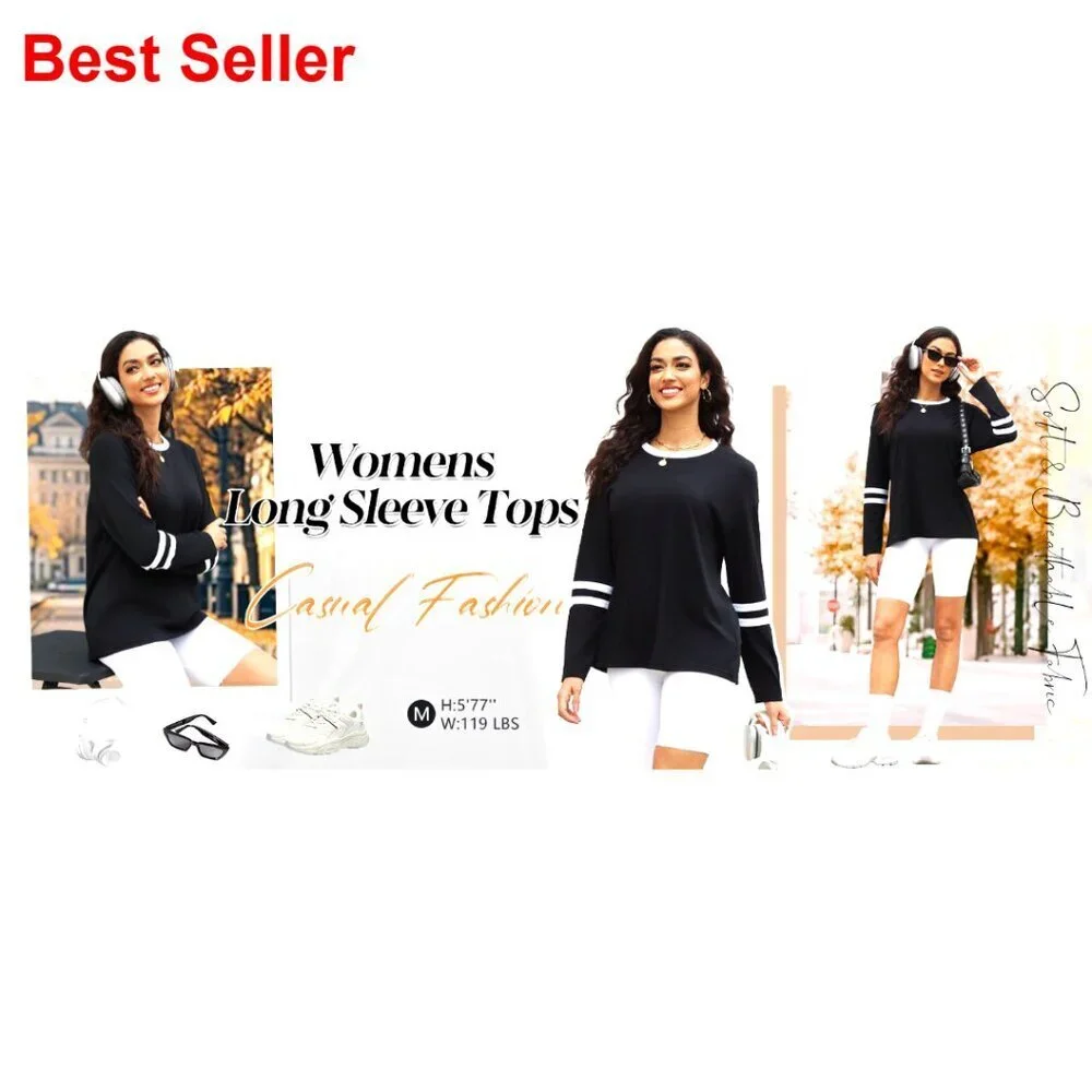Long Sleeve Crew Neck T-Shirt, Polyester Rayon Spandex Blend, Athletic Stripes